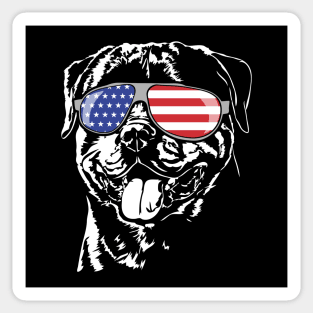 Patriotic Rottweiler dog with American Flag sunglasses Sticker